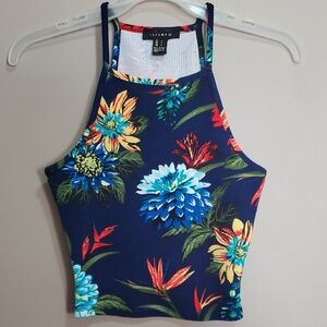 Revamped Blue Floral Crop Top Size Small